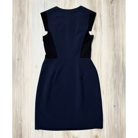 Rebecca Taylor Sheath Dress Size 6 Womens Cap Sleeve Zip Front Navy Blue Black - Picture 4 of 13